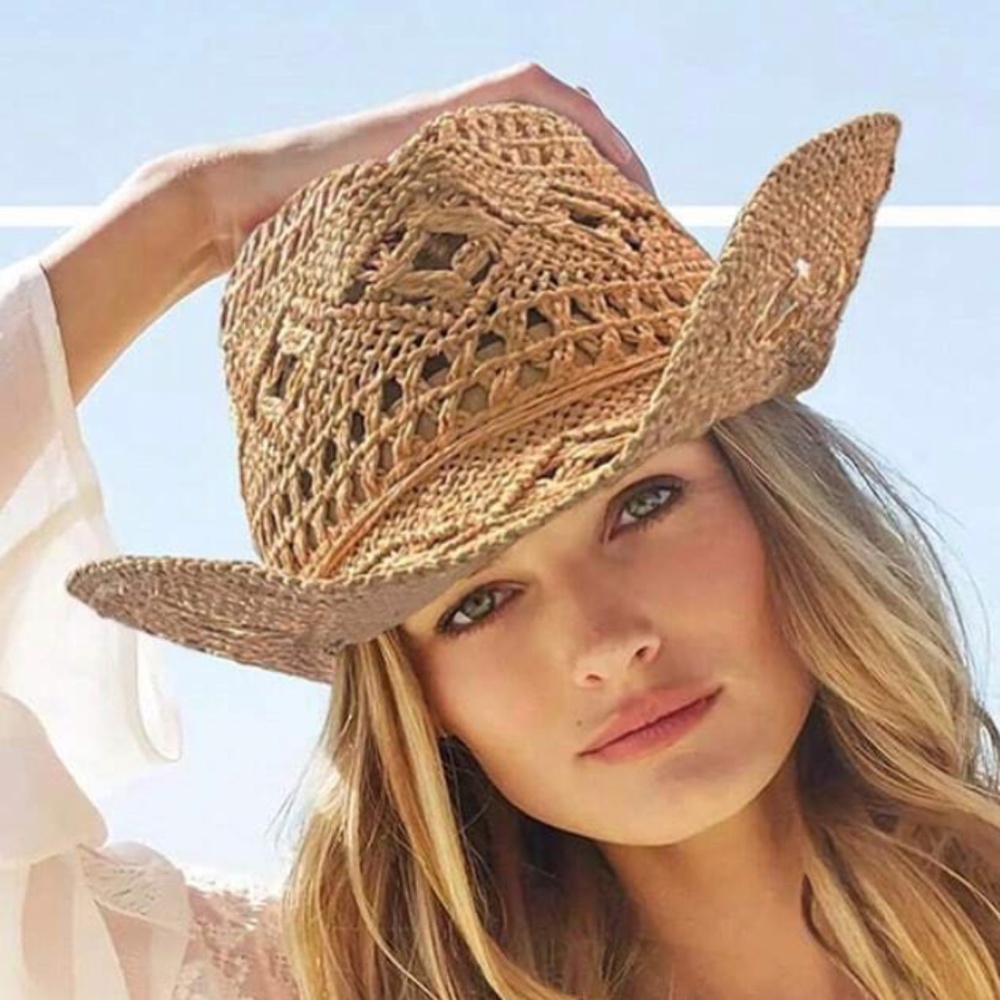 Boho Straw Western Cowboy Style Summer Hat